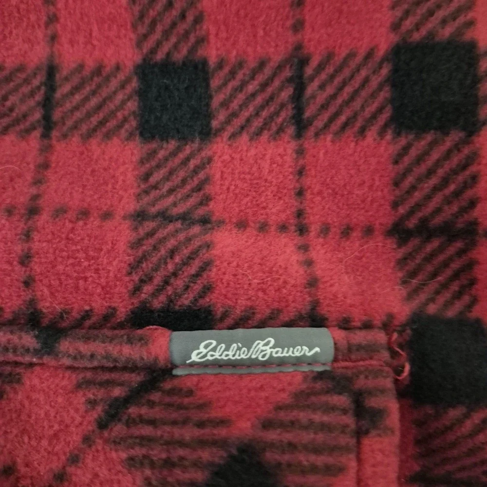 Eddie Bauer Shirt Mens Tall‎ XL Red Black Plaid Fleece Button Front Long Sleeve